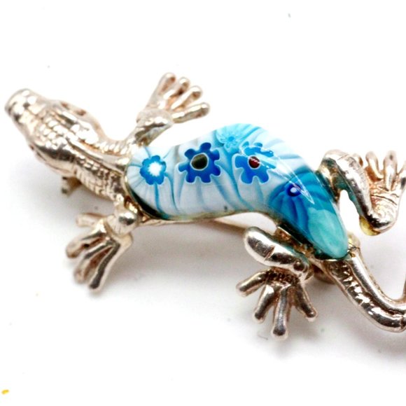 Sterling Silver Hallmarked Millefiori Gecko Brooch - Picture 4 of 6
